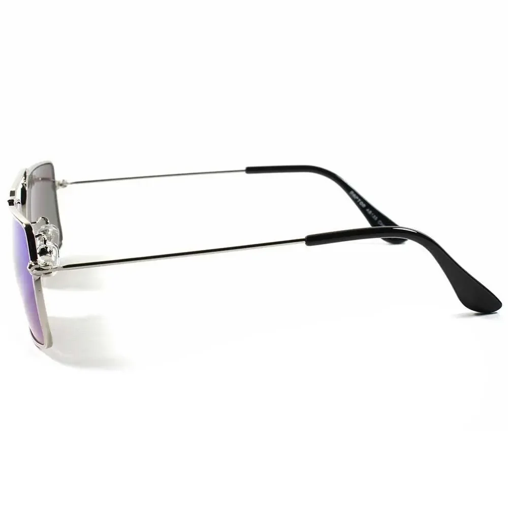 Small Rectangle Sunglasses Silver Frame Green Purple Mirrored Lens